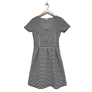 NWOT J Crew Black White Stripes Fit and Flare Short Sleeves Mini Dress S